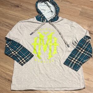 Disney Haunted Mansion Gray Hoodie with Blue Plaid Hood